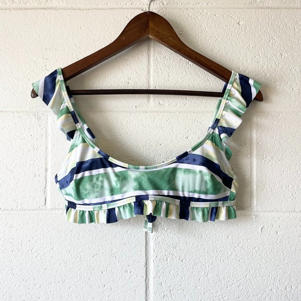 Aerie Green Striped Ruffle Striped Vacation Hawaii Bikini Top Women's Small